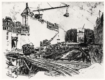 ペドロナミゲルの壁、プレートXX、ジョセフペネル作のパナマ運河、1912年（紙に炭） 作： Joseph Pennell