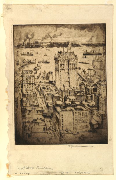 シンガービルから見たウエストストリートビル 作： Joseph Pennell