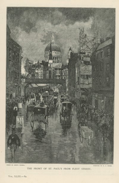 フリートストリートからのセントポール大聖堂の正面 作： Joseph Pennell
