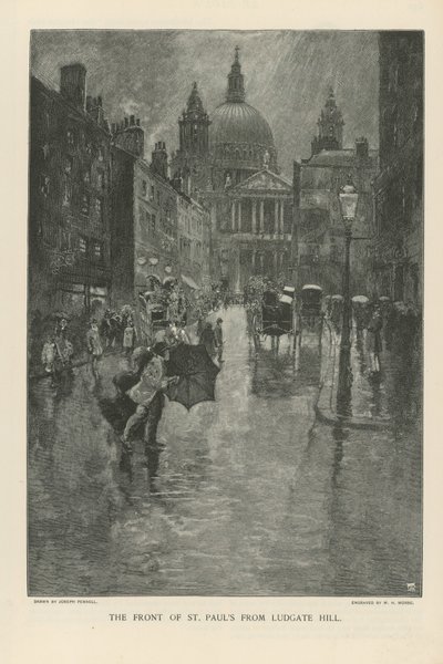 ルートゲートヒルからのセントポール大聖堂の正面 作： Joseph Pennell