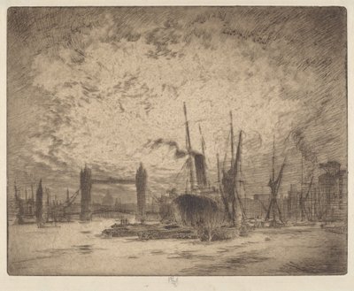 タワー ブリッジ、夕方 作： Joseph Pennell