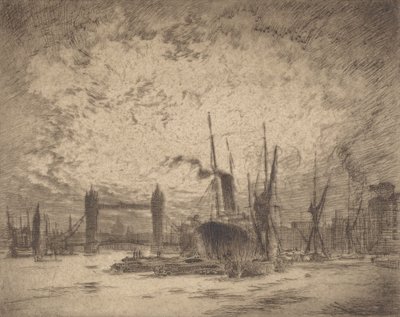 タワーブリッジ、1905年の夕方。 作： Joseph Pennell