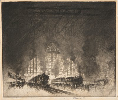 来る電車と行く電車 作： Joseph Pennell