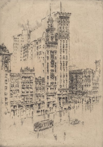 ユニオン スクエア、雨の日、1904 年。 作： Joseph Pennell
