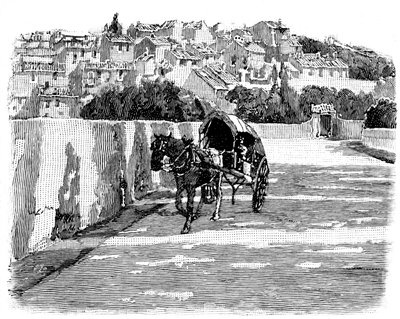 馬車とフランスのミディ村（南）。ジョセフ・ペネルによる1888年のエングレーヴィング（詳細）。 作： Joseph Pennell