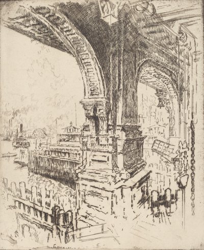 フェリー内、コートランド通り、ニューヨーク、1919年。 作： Joseph Pennell