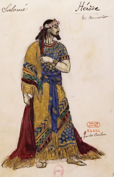 ヘロデ・アンティパス、リヒャルト・シュトラウス（1864-1949）作「サロメ」のためのジョゼフ・ポルフィール・ピンション（1871-1953）によるスケッチ、5月3日パリのオペラ・ガルニエで上演 作： Joseph Porphyre Pinchon