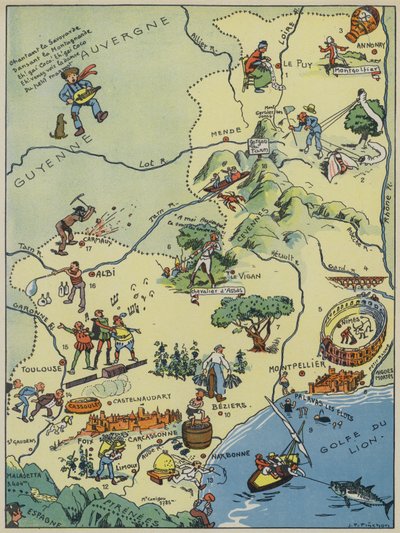 ラングドック・ルーション＝フォワ県（カラーリトグラフ） 作： Joseph Porphyre Pinchon