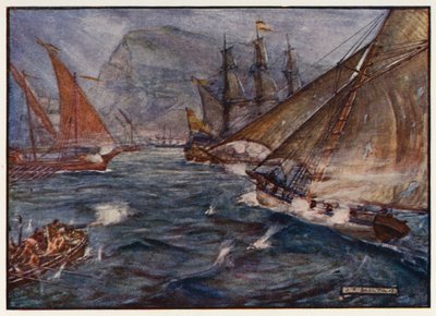 スペインのジブラルタル封鎖をかいくぐるイギリスのカッター・バック号 作： Joseph Ratcliffe (after) Skelton