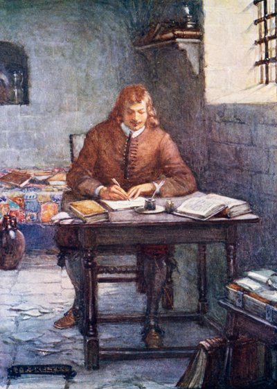 刑務所にいる間に巡礼者の進歩を書いているジョン・バニヤン 作： Joseph Ratcliffe Skelton