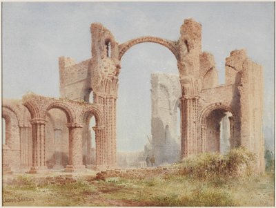 リンディスファーン修道院遺跡（水彩、ボディカラー、紙に鉛筆） 作： Joseph Ratcliffe Skelton