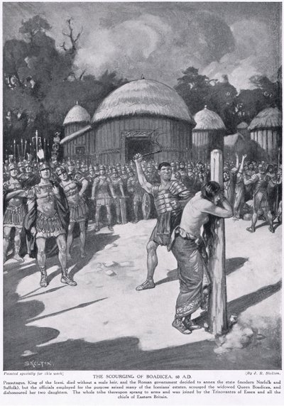 Boadiceaの精練、「ハッチンソンの国家の歴史」、1910年頃のイラスト 作： Joseph Ratcliffe Skelton
