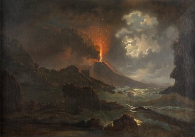 Scuola di Virgilio を眺めながら夜に噴火するベスビオ山 作： Joseph Rebell