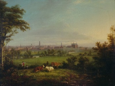 牧草地からのリーズ、1825年頃（キャンバスに油彩） 作： Joseph Rhodes