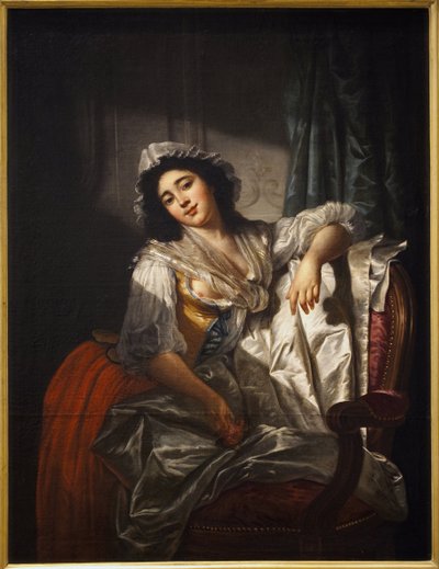 セルメ夫人の肖像、あるいは薔薇とボタン。ジョゼフ・ロック（1754-1847）による絵画、1788年頃の油彩・キャンバス。フランス美術 作： Joseph Roques