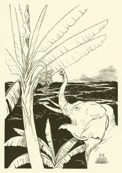 バナナを引きに行くゾウの子（彫刻 作： Joseph Rudyard (after) Kipling
