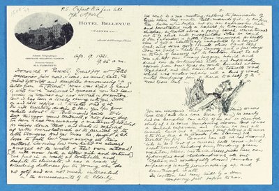 4月9日、ホテル・ベルビュー・カンヌのH.W.フェイルデン大佐へのオートグラフの手紙 作： Joseph Rudyard Kipling