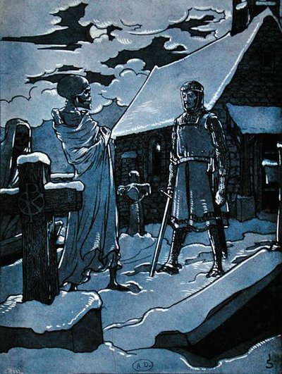 ジョルジュ・スペッツの「アルザスの伝説」に掲載されている「死者の援助」のイラスト 作： Joseph Sattler