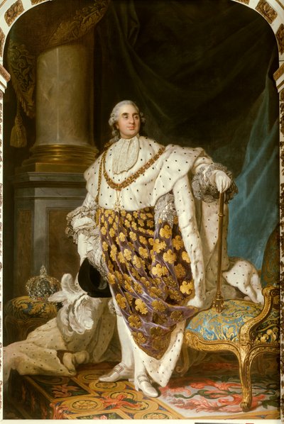 聖なる衣装をまとったフランス国王ルイ16世（1754-1793）の足元の肖像 彼は聖霊（ホーリー・スピリット）の勲章の首飾りを持っている - ジョセフ・シフフレッド・デュプレシ（1725-1802）のアトリエからの絵画（ジョセフ・シフフレッド、ジョセフ・シフフレッド、ジョセフ・シ 作： Joseph Siffred Duplessis