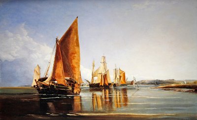 帆を張った満杯の船（油彩・パネル） 作： Joseph Stannard