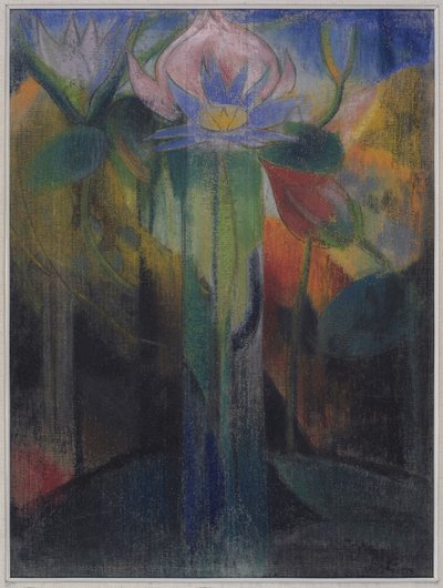 ジャングル葉、c.1918-9（ガーゼで覆われた紙のパステル） 作： Joseph Stella