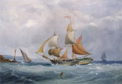 ブリストル（イギリス）のエイヴォン河口に入る商業船。キャンバスに油彩 作： Joseph Walter