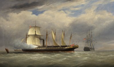 戦争の船に敬礼し、蒸気と帆の下でSS「イギリス」 作： Joseph Walter