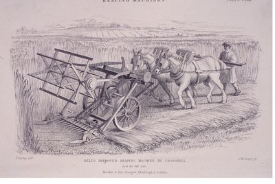 BellsはCrosskill、c1840sによって刈り取り機を改良しました。 作： Joseph Wilson Lowry
