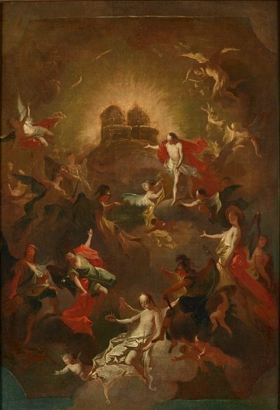 キリストと天使の 9 つの聖歌隊が、玉座の前でマリアを待っている 作： Joseph Winterhalder d. J.