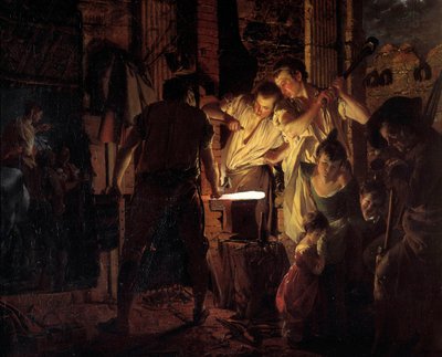 18世紀のマレシャル・フェランのアトリエ ダービーのジョセフ・ライト（1734-1797）が描いた絵画 1771年 Sun.0,99x1,25 m ダービー、ダービー博物館 作： Joseph Wright of Derby