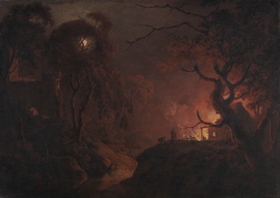 Chalé em chamas à noite 作： Joseph Wright of Derby