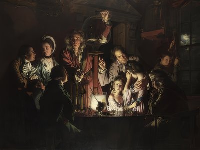 空気ポンプで鳥との実験。 1768 作： Joseph Wright of Derby