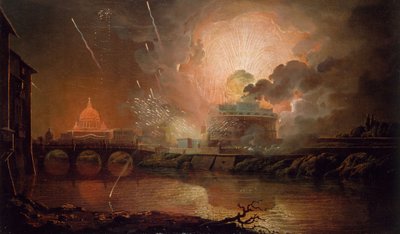 サンタンジェロ城での花火大会、1774-1778年。   作： Joseph Wright of Derby