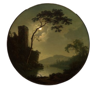 丘の上の城のある湖 作： Joseph Wright of Derby