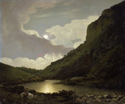 MoonlightによるMatlockTor、c.1777-80（キャンバスに油彩） 作： Joseph Wright of Derby