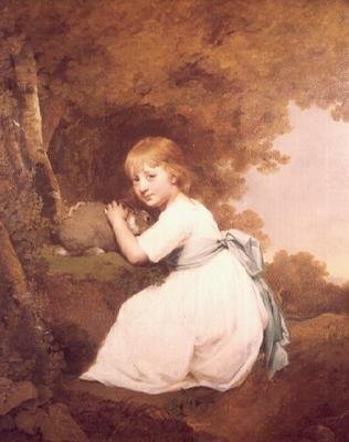 うさぎを抱えた白いドレスのMiss Bentley 作： Joseph Wright of Derby