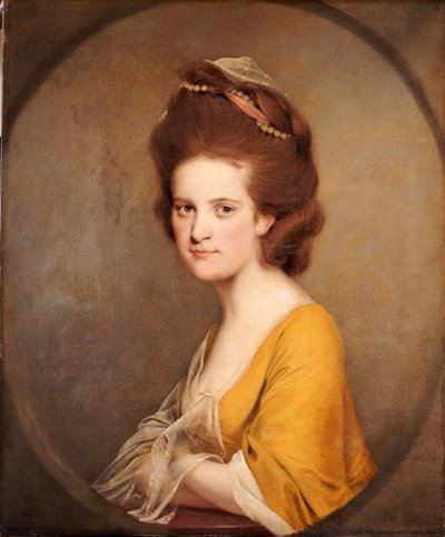 ドロシーホッジスの肖像画、半分の長さ、黄色のドレス 作： Joseph Wright of Derby