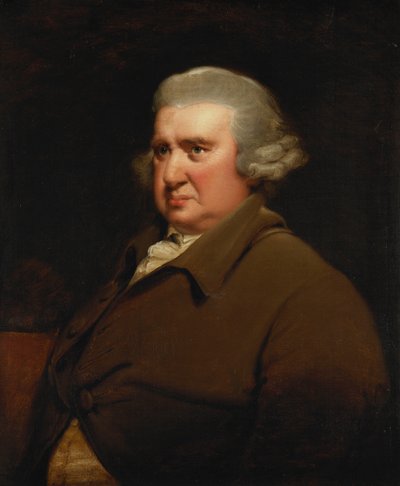 エラスムスダーウィンの肖像、ハーフレングス、バフコートと白シャツ、 作： Joseph Wright of Derby