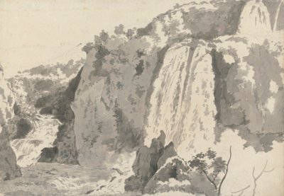 滝のある岩の多い風景 作： Joseph Wright of Derby