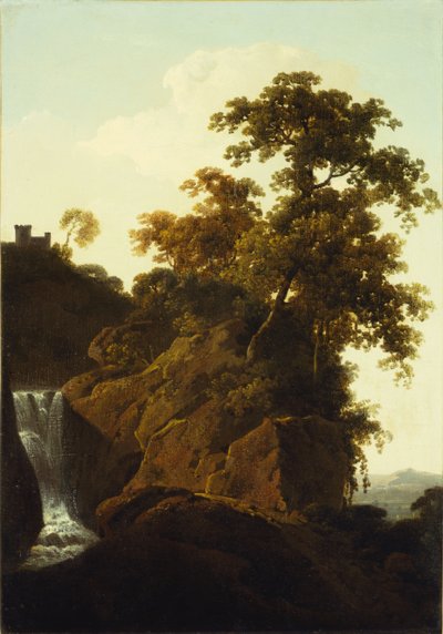 滝のある岩の多い風景 作： Joseph Wright of Derby