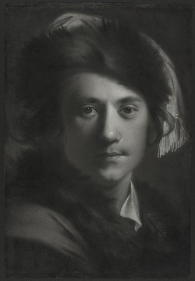 毛皮の帽子の自画像 作： Joseph Wright of Derby