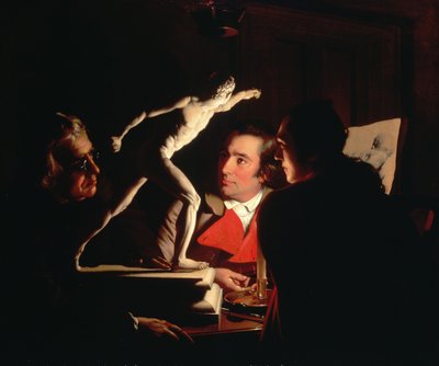 ろうそくの明かりで剣闘士を見ている3人、c.1764-65 作： Joseph Wright of Derby