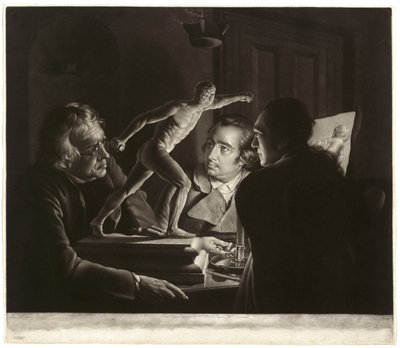 キャンドルライトで剣闘士を見る3人、ウィリアムペザー、1769年 作： Joseph Wright of Derby