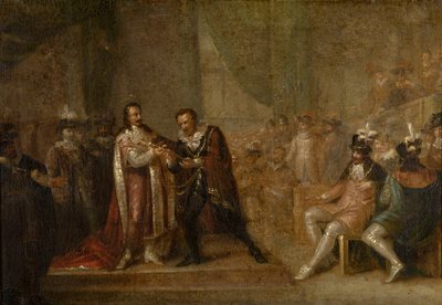 ピーター・パウル・ルーベンスがイギリスのチャールズ1世から剣を受け取る 作： Joseph de Cauwer