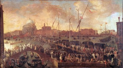 救済者の祝日の行列 1575年から1576年の大疫病の犠牲者を追悼するため、ヴェネツィアの救済者教会に仮設の橋が架けられている - ヨーゼフ・ハインツ・ザ・ヤング（1600-1678）の絵画 17世紀 - Musei Civici 作： Joseph the younger Heintz