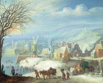 多数の人物が描かれた冬の風景（パネル 作： Joseph van Bredael