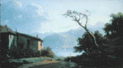 フランスの湖の風景（油彩・キャンバス 作： Josephine Bowes