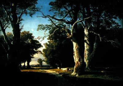 木と牛のいる風景」（油彩・キャンバス 作： Josephine Bowes