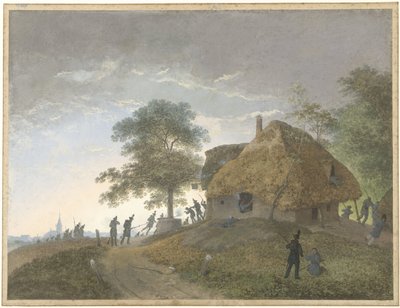 丘の上の宿屋や茅葺き民家での戦い 作： Josephus Augustus Knip