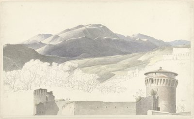 スビアコの風景とローマの建物 作： Josephus Augustus Knip